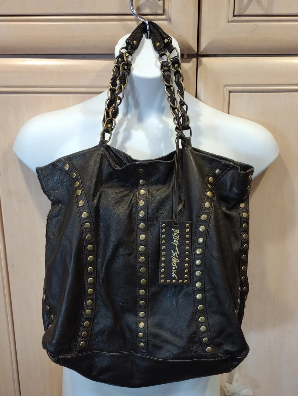 🩷 Y2K Betsey Johnson Brown Leather Slouchy Studded Hobo Bag